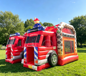 Château gonflable multi-joueurs Pompier avec toboggan et camion de pompiers - Product Image 2