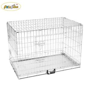Gümüş Metal tel Pet kafesleri çinko kaplı tepsi ile köpek kulübesi sandık katlanabilir büyük köpek kafesi - Product Image 1