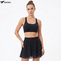 Rok Mesh Atletik Custom Made Logo Tim Senam Cheer&Dance untuk Pemanasan & Latihan, Celana Pendek 2in1 Hitam untuk Pakaian Latihan