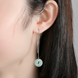 Natural Emerald Blue Water Nine-Tailed Fox Ear Necklace S925 <b>Silver</b> <b>Set</b> with Ice-Grade Jadeite Ear <b>Studs</b> for Women - Product Image 3