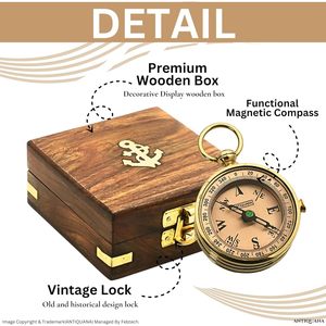 Boussole Nautique en Laiton à Cadran Analogique, Portable avec Anneau de Suspension, pour Randonnée et Navigation en Extérieur, avec Coffret Cadeau en Bois pour Hommes - Product Image 2