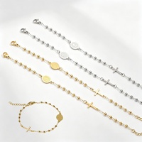 Bracelet Catholique Chrétien en Acier Inoxydable, Perles et Croix Vierge Marie, Plaqué Or, Bijoux Religieux, Cadeau Femme, Vente en Gros