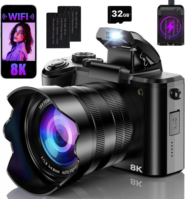 Professional 8K WiFi Vlogging and Live Streaming Dual Video Camera 3.2'' Touch Screen 88MP Photography DSLR Digital Cameras