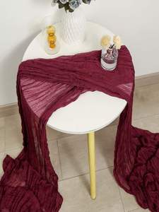 1pc Bohemian Style Gauze Rural Wedding Party Decorated Crinkle <b>Cloth</b> <b>Table</b> <b>Runner</b> 90*180cm - Product Image 4