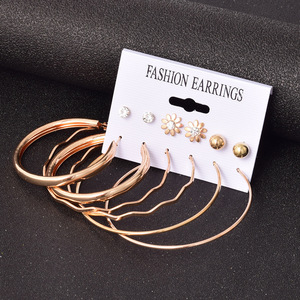 Fashion Hoop <b>Earrings</b> Set 6 Pairs Gold Tone Geometric Design Stainless Steel <b>Post</b> For Women Anniversary Jewelry - Product Image 4