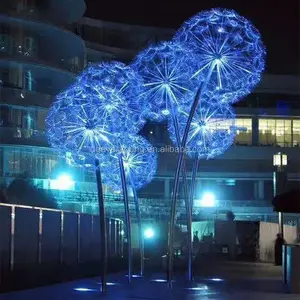 Led 3D Motif Ip44 Peringkat Besar RGB Warna Berubah Fiber Optic Dandelion Bunga Motif Rumput untuk Taman Taman Dekorasi