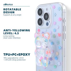Coques de téléphone mignonnes en forme d'ours, avec poignée pour les doigts, en résine TPU, coques de téléphone portables antichoc transparentes pour iPhone 15 - Product Image 6