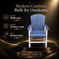 Chaise Adirondack moderne en HDPE pour l'extérieur, bleu et blanc, résistante aux intempéries, pour salle à manger, patio, jardin, plage, terrasse, mobilier de design