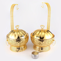Chauffe-plats suspendus en or de luxe, chauffe-plats pour buffet de mariage, casserole en acier inoxydable avec chauffe-plats chauffés à l'alcool