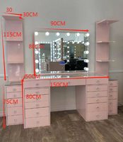 Meuble de salon moderne éclairé, station de maquillage, table de toilette avec lumière LED 3 couleurs, cadre en cristal, montage mural pour chambre à coucher