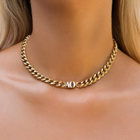Collar con Colgante de Letra Inicial Personalizada, Cadena Cubana de Acero Inoxidable Chapado en Oro para Hombre y Mujer