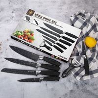 Ensemble de couteaux de cuisine modernes Santoku Chef en acier inoxydable, manche en bois, revêtement antiadhésif écologique, poignée réglable