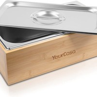 Poubelle à compost rectangulaire de style américain en bois massif pour cuisine, avec seau intérieur en acier inoxydable et couvercle anti-odeur