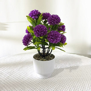 Nouvel ensemble de 12 mini-bonsaïs de chrysanthèmes boule, fleurs de pluie en pierre, plantes artificielles créatives faites à la main en pot pour intérieur/extérieur - Product Image 6