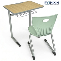Chaises et tables d'école classiques en bois pour un seul élève, mobilier scolaire en PP, bureau et chaise d'écolier avec pieds en acier