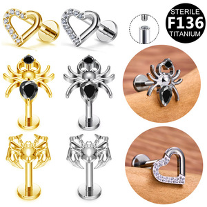 Boucles d'oreilles en titane en forme d'araignée F136, bijoux stériles pour piercing, unisexe - Product Image 5