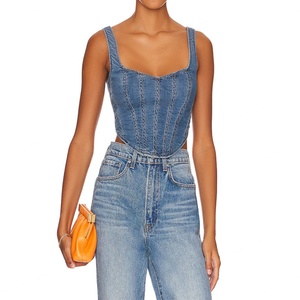 Fashion Sleeveless Jean <b>Corset</b> Bodice Ladies Back Zipper Closure Denim <b>Corset</b> Bustier for <b>Women</b> Tank Top - Product Image 1