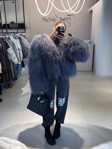 White Ski Faux Fur Jacket <strong>Coat</strong> <strong>Beach</strong> Wool Eco-Friendly Slim Fur <strong>Coat</strong> with Long Sleeves - Product Image 2