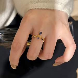 Klein Blue S925 Pure <b>Silver</b> Retro Palace Feng Shui Ring Mysterious Water Drop Blue <b>Skirt</b> Lace Drop Diamonds Fashionable Art Ring - Product Image 4