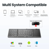 B089T Keyboard Mini Portabel Lipat Tiga 64 Tombol Nirkabel dengan Touchpad Bahasa Inggris untuk Laptop, IOS, Android, iPad