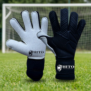 Gants de gardien de but de football personnalisés noir et blanc, doigts entiers, en latex allemand 4 mm avec embossage au dos, coupe Negative Roll - Product Image 5