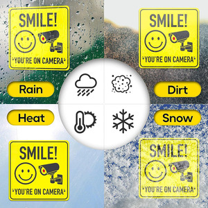 Autocollant de signalisation de caméra auto-adhésif Safe Smile, jaune, 15x15cm, étiquette d'avertissement de surveillance en PVC pour la surveillance de sécurité - Product Image 4
