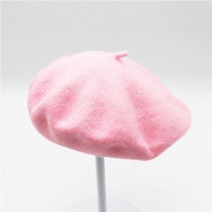 Béret en feutre de laine uni de couleur unie pour femmes, vente en gros - Product Image 4