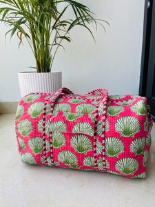 pink Handmade <b>Large</b> Quilted Duffel <b>Bags</b> Quilted Fabric Women Travel <b>Bag</b> Reusable <b>Beach</b> Overnight Duffel <b>Bags</b> - Product Image 5