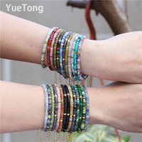 Pulsera Delicada de Cuentas de Piedra Natural de 2x4mm en Acero Inoxidable con PVD de Oro de 18k para Mujer con Cierre de Cadena Ajustable al Por Mayor