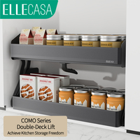 ELLECASA Étagère coulissante double niveau avec poignée pour armoire haute, capteur à induction, mouvement automatique haut et bas, rangement de cuisine