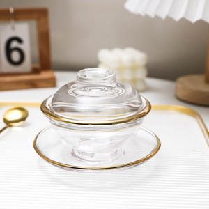 Ensemble de bols en verre transparent de 150ml avec bordure dorée Thé Café Dessert Cubilose Tasse en verre <span class=keywords><strong>Bol</strong></span> en verre - Product Image 6