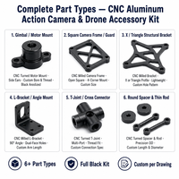 Kit de pièces de drone pour caméra d'action en alliage d'aluminium usiné CNC sur mesure, anodisé noir, supports de cardan de course FPV, cadres, supports OEM