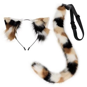 Diadema de oreja de gato de tres flores de felpa hecha a mano y conjunto de cola simulación bestia Cosplay prop para exposiciones de cómic - Product Image 3