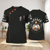 Chemise de coiffeur professionnelle IKZARSA authentique en polyester imprimé antistatique, design rayé noir et rouge avec poche