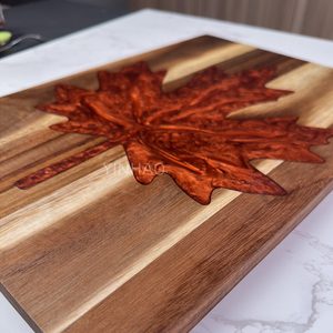 YINHAO, nuevo diseño, tabla de charcutería hecha a mano, tabla de cortar de resina epoxi de hoja de arce, tabla de cortar de madera de acacia - Product Image 4