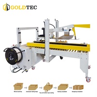 Système de scellage et de cerclage automatique de cartons Goldtec Heavy Duty, ligne d'emballage de cartons, scelleuse et cerclatrice de cartons