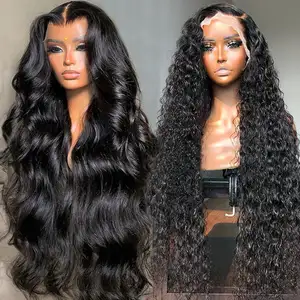 Toptan manikür hizalanmış İŞLENMEMİŞ SAÇ tutkalsız tam hd sırma ön peruk siyah kadınlar için 40 inç 13x6 hd İnsan saç dantel ön peruk