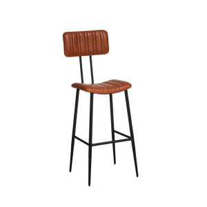 Modern Industrial Style Brown Leather Bar Chair with Strong Black Metal Frame and <b>Cushioned</b> Upholstered Seating for Home Bar - Product Image 1