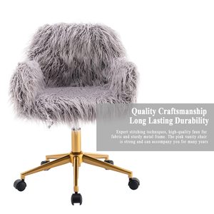 Chaise de coiffeuse pivotante moderne en fausse fourrure grise, chaises de bureau avec base chromée, meubles <span class=keywords><strong>d</strong></span>écoratifs pour salon et chambre à coucher - Product Image 5