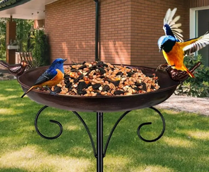 Mangeoire et abreuvoir pour oiseaux en fer forgé vintage, bain pour colibris, décoration de jardin moderne minimaliste pour l'extérieur - Product Image 2