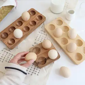 Customization Acacia Wood Oak Wood Egg Tray Egg Platter Deviled Egg Holder