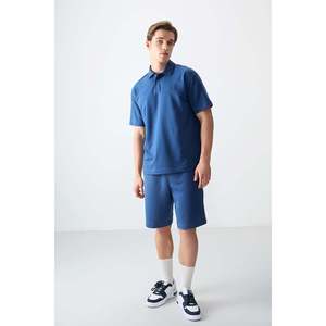 Camiseta Polo Air Jones para Hombre, Azul Rey, Corte Holgado, Tejido Grueso de Mezcla de Algodón Suave, Estilo Básico para Uso Diario - Product Image 4