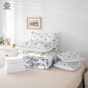 Custom logo Printed Fabric Erosebridal Blue Floral 3 Piece Bed Set Full <strong>Funky</strong> Wildflower Bed in a Bag Natural Sheet Set - Product Image 5