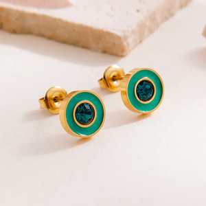 Pendientes de Bloques de Color Chapados en Oro de 18K de Alta Calidad, Diseño Redondo, Pendientes de Acero Inoxidable 304 con Electroplacado al Vacío - Product Image 3