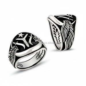 925K Sterling <b>Silver</b> Art Wings Ottoman <b>Men</b> <b>Ring</b> Turkish <b>Ring</b> - Product Image 2