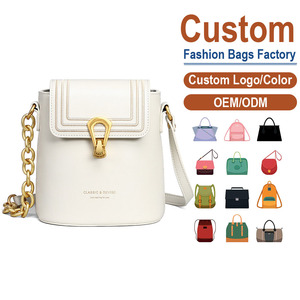 Split Leather Lady Summer Shoulder/<b>Cross</b>-Body Bag Minimalist Bucket Silhouette Gold-Tone <b>Chain</b> Accents Modern Fashion - Product Image 1