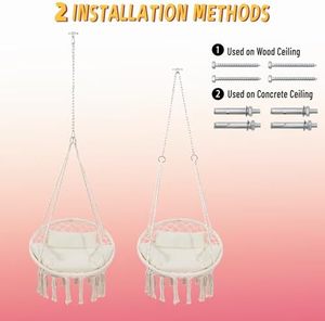 Parfait pour la chambre à coucher, le porche, les adultes, le balcon, <span class=keywords><strong>hamac</strong></span> en macramé <span class=keywords><strong>beige</strong></span>, chaise suspendue à bascule avec coussin moyen - Product Image 4