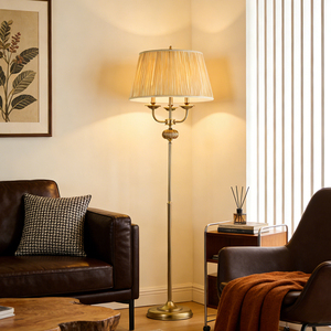 Vintage Style Brass Floor Lamp Gold fabric Standing <b>Light</b> Tall <b>Pole</b> Lamp Floor Lighting for Luxury Mansion Living Room - Product Image 1