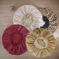 Bandeau de bain en satin de soie avec logo personnalisé, haut élastique, grand bonnet de douche pour femmes pour le sommeil et le soin des cheveux, bonnets pour cheveux bouclés