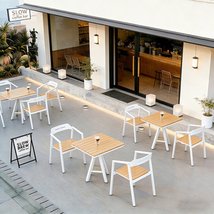 Set di Sedute per Bar e Caffè all'Aperto, Combinazione Tavolo e Sedie per Esterni, BBQ, Ristorante, Bar, Terrazza, Cortile, Giardino - Product Image 3
